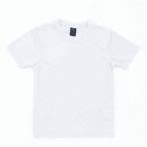 A white youth tee shirt featuring a label and no additional graphics or designs.