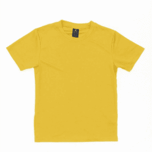 A yellow Youth Core Tee featuring a classic crew neck and short sleeves. It has a logo on the tag.