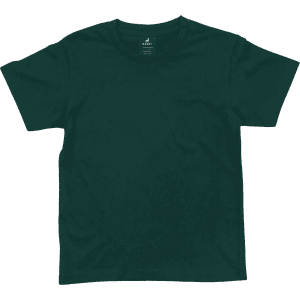 A green youth essential tee with a classic crew neck and short sleeves. It features a logo on the inside label.