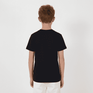 A black youth tee viewed from the back, featuring a simple design and short sleeves.