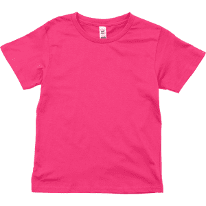 A pink youth surf essential tee featuring a classic crew neck design. The shirt has a label inside but no visible logos.