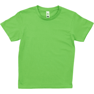 A green youth essential tee featuring a round neck and short sleeves, with a label for branding.