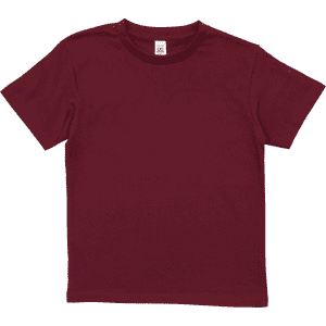 A burgundy youth essential tee featuring a simple, classic design. It has a logo tag on the neckline.