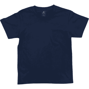 A navy blue essential tee with a classic t-shirt design and a logo on the label.