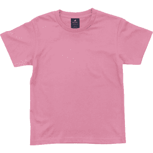 A pink youth surf essential tee with a simple design and a label inside the neckline.