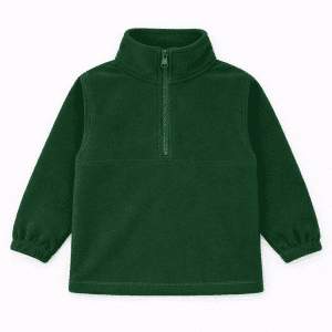 A green Youth Everest Polar Fleece 1/4 zip top with elasticated sleeves and a high collar. It has a brand logo.