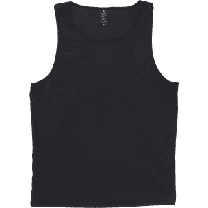 A black singlet featuring a lightweight design and a logo.
