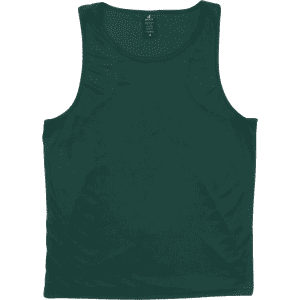 A green sleeveless singlet featuring a logo on the upper section.