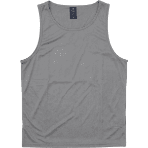 A grey singlet featuring a scoop neck and a brand logo on the label.