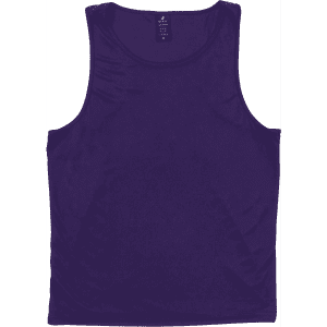 A purple singlet featuring a logo, made from a lightweight, breathable material.
