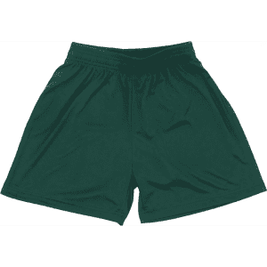 Green youth shorts with an elastic waistband and a smooth fabric finish. Features logo branding.