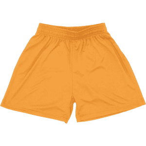 Youth Core Shorts in bright orange with an elastic waistband and a loose fit. Features branding on the shorts.