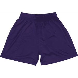 Purple youth shorts featuring a breathable fabric and an elastic waistband, with a logo present.