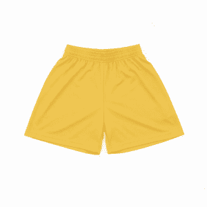 A pair of yellow youth core shorts with an elastic waistband and a plain design. Features a logo.