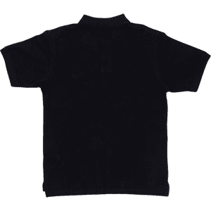 A black polo shirt with a classic collar and short sleeves. The shirt features a logo on the front.