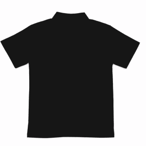 A black polo shirt with a classic collar, featuring short sleeves and no visible branding.
