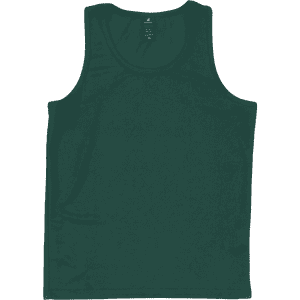 A green youth core singlet with a plain design and a label at the neckline. It has a logo on the label.