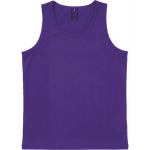 A purple youth singlet with a plain design and a logo on the label.