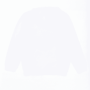A white hoodie featuring a front pocket and a drawstring hood. The product has a logo on the chest.