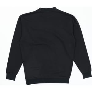 A black crew sweatshirt featuring long sleeves and a simple design, with ribbed cuffs and hem.
