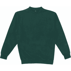 A green crew neck sweatshirt with long sleeves and a ribbed cuff design, featuring no visible branding.