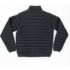 A black puffer jacket featuring a quilted design and a high collar, with no visible branding.