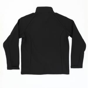 A black Prime Softshell Jacket with a high collar and long sleeves, featuring a logo.