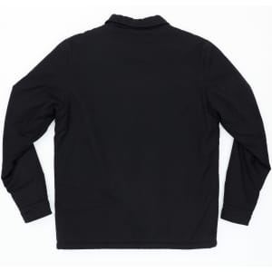 A black canvas jacket featuring a collar and long sleeves, displayed from the back view.