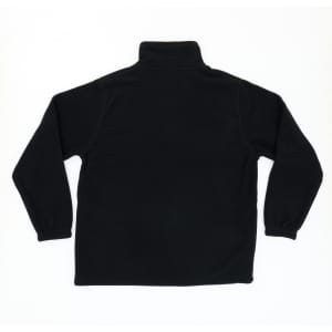A black polar fleece 1/4 zip jumper with long sleeves and a high collar, featuring a branding logo.