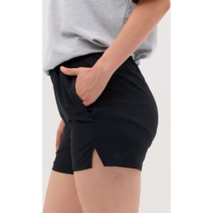 Running shorts in black with a relaxed fit and side pockets. The fabric appears lightweight and suitable for active wear.