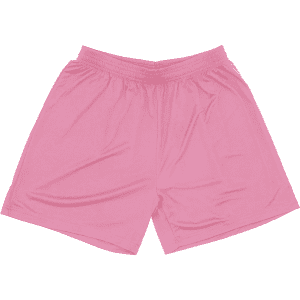A pair of pink shorts featuring an elastic waistband and a smooth fabric texture. Includes branding.