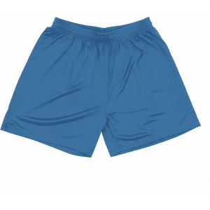 Blue shorts featuring an elastic waistband and simple design, with a logo on the side.