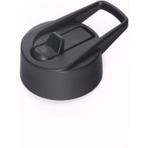 A drink bottle lid in black, designed with a handle for easy carrying, featuring a secure closure mechanism.