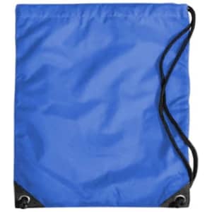 A blue Economy Duffle Bag featuring a drawstring closure and reinforced corners. It has a logo on the front.