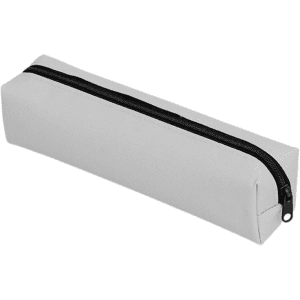 A grey polyester pencil case with a black zipper and a rectangular shape. It has a simple design.