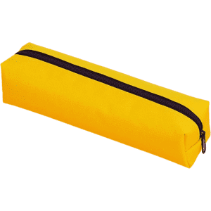A yellow polyester pencil case with a black zipper, featuring a sleek rectangular design.