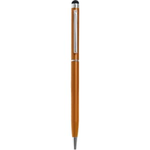 AURORA Slimline Metal Twist-Action Stylus Pen in a vibrant orange colour, featuring a silver clip and tip.