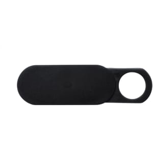 A black sliding webcam blocker with an oval shape and a circular opening for easy handling.
