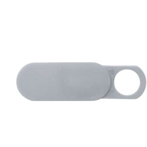 A grey sliding webcam blocker with a circular hole for easy attachment. Features a sleek, minimalist design.