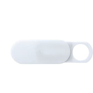 A sliding webcam blocker in white, featuring a round hole for easy attachment or use.