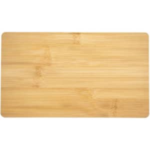 A bamboo cheese board with a smooth, natural finish, featuring a rectangular shape and rounded edges.