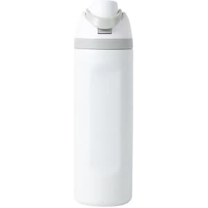 A drink bottle in white with a grey lid, featuring a logo on the side. It has a 700ml capacity and is stainless steel insulated.