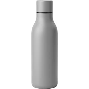 A drink bottle in a sleek grey design with a screw-top lid and minimal branding.