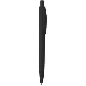 A black push-up ballpoint pen made from wheat straw, featuring a clip and a simple design.
