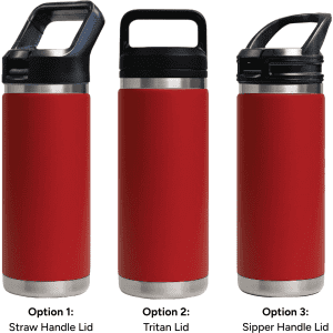 A drink bottle set featuring three red 532ml vacuum options: straw handle lid, Tritan lid, and sipper handle lid.