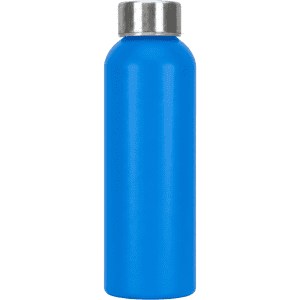 A drink bottle made of recycled aluminium, featuring a bright blue finish and a stainless steel screw-top lid.
