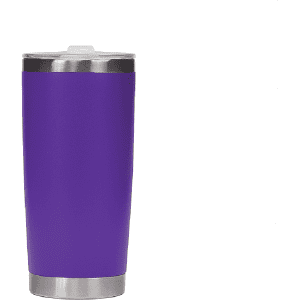 A drink bottle in vibrant purple stainless steel, featuring a silver rim and a lid.