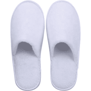 White hotel slippers with an open-toe design, featuring a soft, plush texture and a simple style.