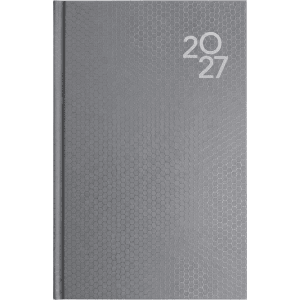 A grey A5 diary with a textured honeycomb pattern and the year "2027" embossed on the cover.