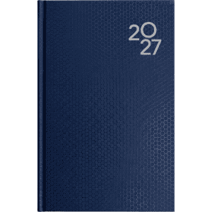 A navy blue A5 day-to-day diary featuring a textured pattern and a year indicator on the cover, along with a logo.